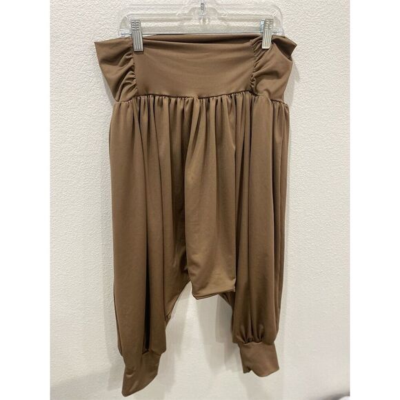 Brown Harem Pants Size M Elastic Waist Casual Loose Fit 90s MC Hammer Yoga - Picture 1 of 4